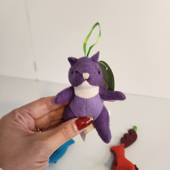 Starbucks Plush Felt Christmas Ornament Purple Fox Red Reindeer Blue Bird Set - Picture 3 of 5